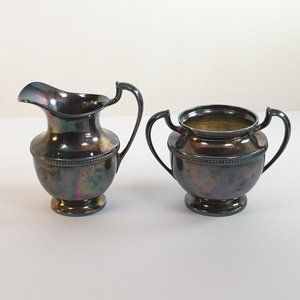 Antique CRESCENT SILVERWARE MFG CO Silver Plate Creamer & Sugar Bowl New York